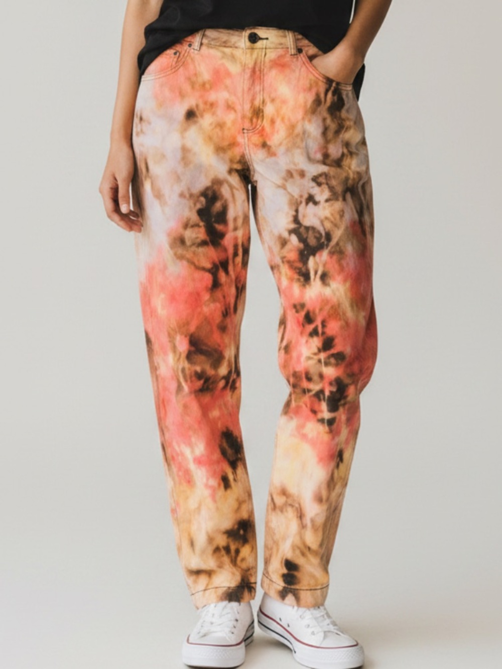 American Eagle Tie-Dye Orange Baggy Stretch Straight Leg Acid Wash Jeans Size 6